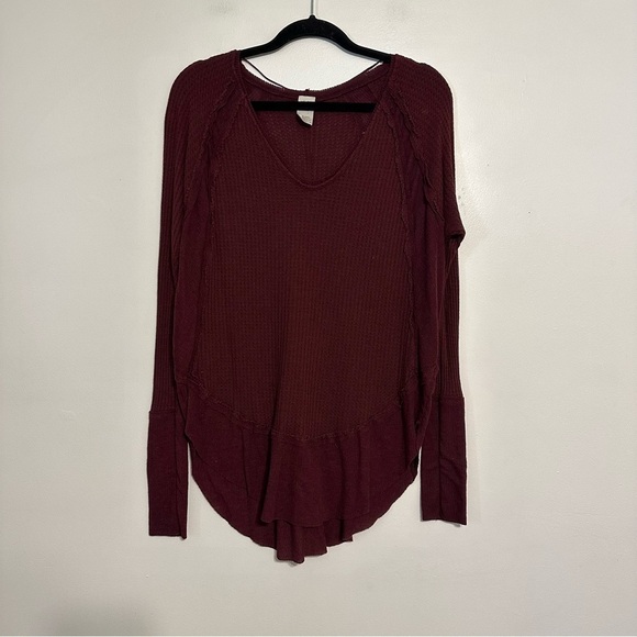 Free People Catalina Waffle Knit Thermal Top in Wine Burgundy Size Small - Picture 3 of 8